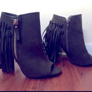 ASOS fringes pee toe suede chunky booties
